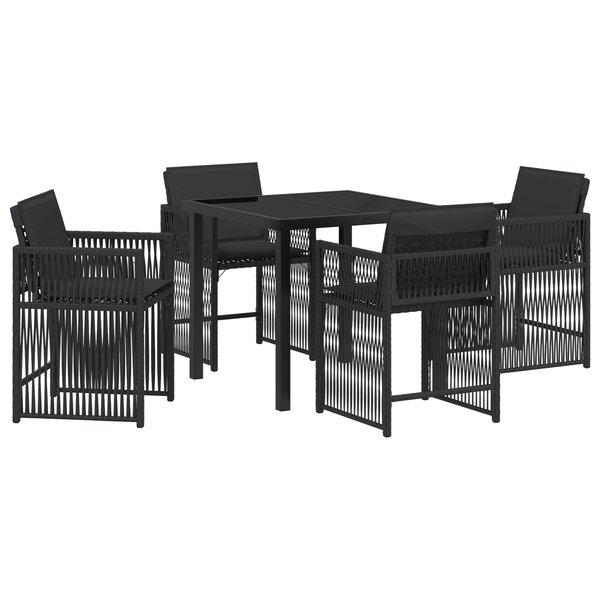 vidaXL Ensemble de 5 Pièces de Salle à Manger de Jardin avec Coussins en Noir et Rattan Poly