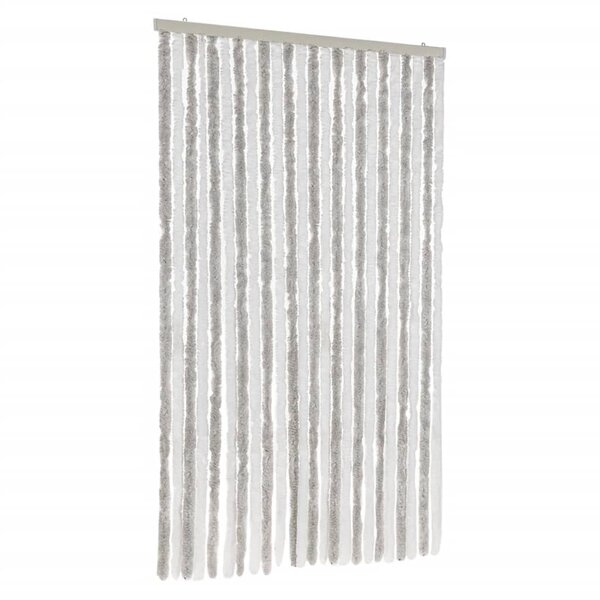 vidaXL Rideau anti-mouches gris clair et blanc 100x230 cm chenille