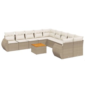 vidaXL Salon de jardin 11 Pièces avec coussins beige résine tressée