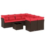 vidaXL Salon de jardin avec coussins 9 Pièces marron résine tressée