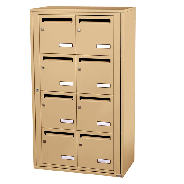 Bloc collectif leabox.com  2x4  grade 3  simple face  Intérieur  fixation murale  Beige RAL 1001 finition brillante