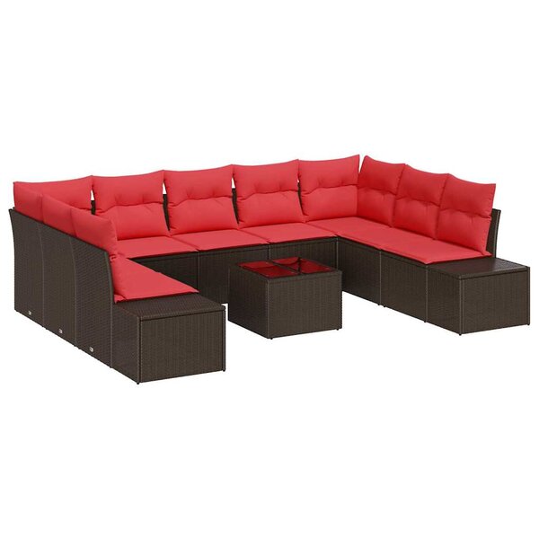 vidaXL Ensemble de canapé de jardin 10 Pièces Marron et rouge