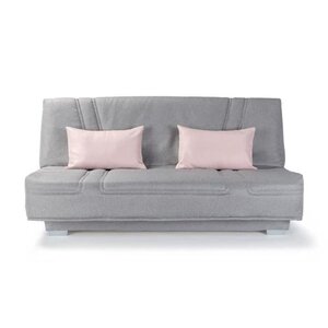 COMFORT BULTEX Banquette clic clac - Tissu Gris + Coussins déco rose - 193 x 9