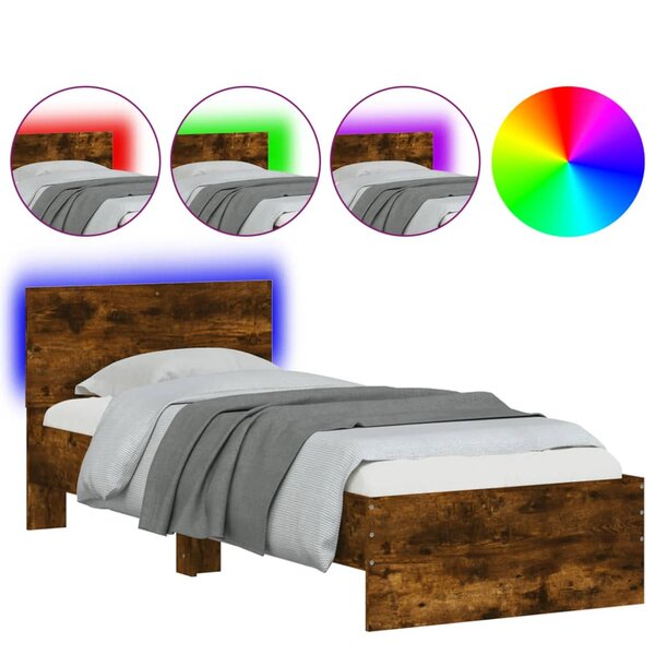 vidaXL Cadre de lit sans matelas avec lumières LED chêne fumé 75x190cm