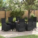 Ensemble de salle à manger de jardin de 7 pièces vidaXL avec coussins poly rattan noir