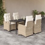 vidaXL Ensemble à manger de jardin avec coussins 5Pièces Beige poly rotin