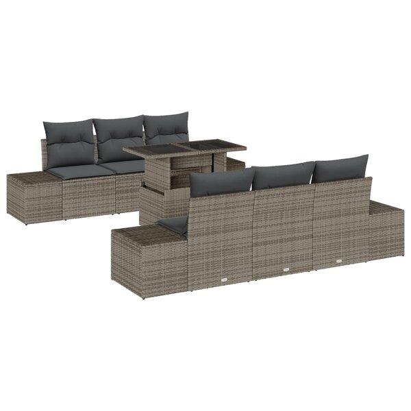 vidaXL Ensemble de 7 canapés de jardin avec coussins gris poly rattan