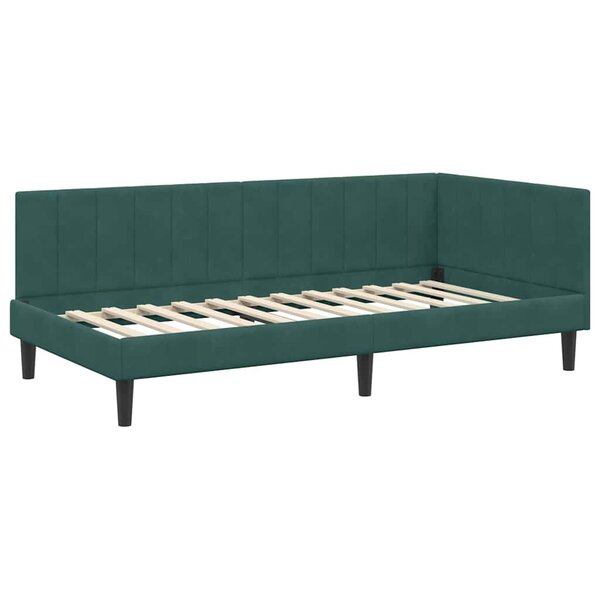 vidaXL Cadre de lit d'angle Vert foncé 90 cm x 200 cm tissu