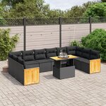 vidaXL Salon de jardin 11 Pièces avec coussins noir résine tressée