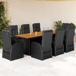vidaXL Ensemble à manger de jardin 9Pièces coussins noir résine tressée