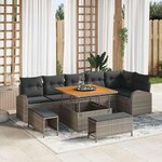 vidaXL Ensemble de canapé de jardin avec coussin 9 Pièces Gris Poly rotin