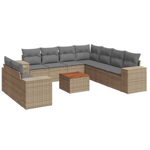 vidaXL Salon de jardin avec coussins 10 Pièces beige résine tressée