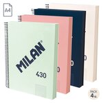 Milan Serie 1918 Pack de 4 Cahiers à Spirale Format A4 Grille 5x5mm - 120 Feuilles de 95 gr/m2 - Micro-perforées  4 Trous - Couleurs Assorties