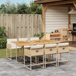 vidaXL Ensemble à manger de jardin et coussins 7 Pièces beige poly rotin