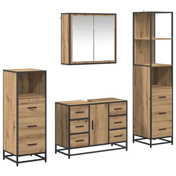 vidaXL Ensemble de mobilier de salle de bain 4 Pièces chêne artisanal