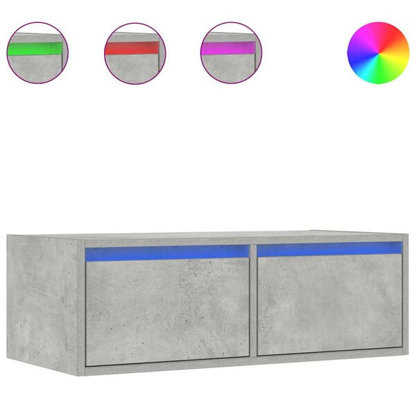 vidaXL Meuble TV avec lumières LED gris béton 75x35 5x25 cm