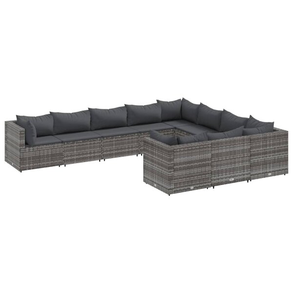 vidaXL Salon de jardin avec coussins 10 Pièces gris résine tressée