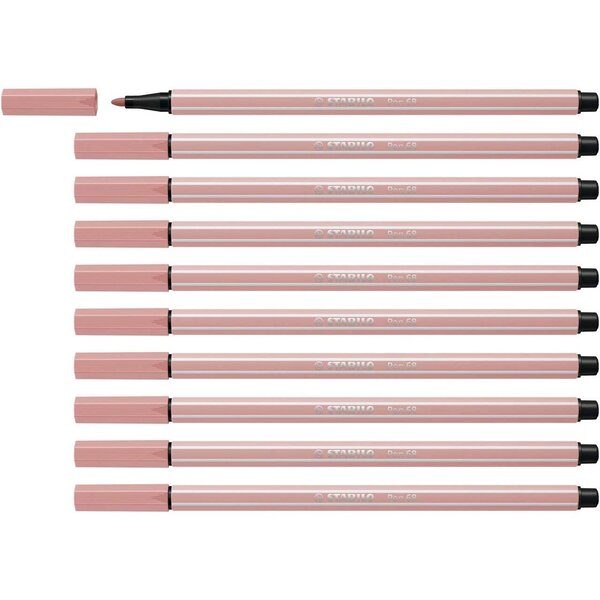 Stylo feutre Pen 68 Pointe Moyenne 1mm Rose poudré Blush x 10 STABILO