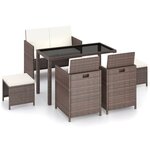 vidaXL Meuble à dîner de jardin 6Pièces et coussins Résine tressée Marron