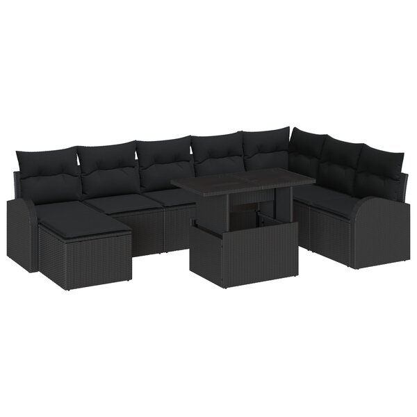 vidaXL Ensemble de Canapé de Jardin 9 pièces avec Coussins Noir Rattan Poly