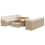 Ensemble de canapé de jardin 11 pièces avec coussins beige en poly rotin