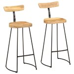 vidaXL Tabourets de bar lot de 2 49x43x103 cm bois de manguier massif