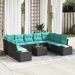 vidaXL Ensemble de canapé de jardin 10 Pièces Noir et turquoise