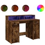 Bureau table poste de travail meuble d'ordinateur informatique étude et lumières LED chêne fumé 120 x 55 x 91 cm bois d'ingénierie brun 02_0023782