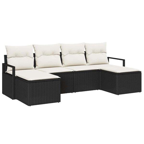 vidaXL Ensemble de canapé de jardin 6 Pièces Noir Poly rotin
