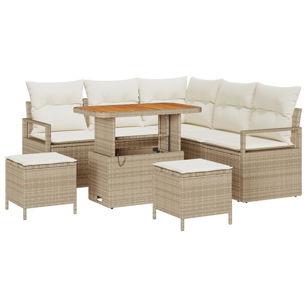 Ensemble de canapé de jardin vidaXL 8 pièces avec coussins Beige Poly Rattan Acacia