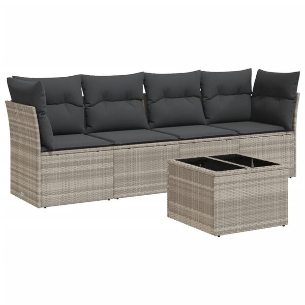 vidaXL Salon de jardin 5 Pièces avec coussins gris clair résine tressée