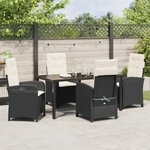 vidaXL Ensemble de salle à manger de jardin 5 Pièces avec coussins en rattan noir