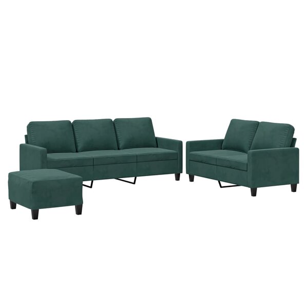 vidaXL Ensemble de canapés 3 Pièces avec coussins Vert foncé Velours