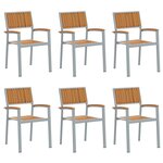 vidaXL Chaises de jardin empilables 6 Pièces Gris Acier et Bois d'acacia massif