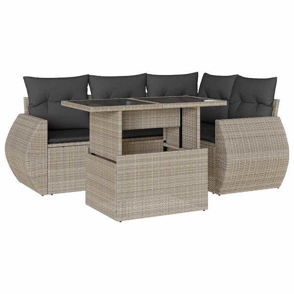 vidaXL Salon de jardin 5 Pièces avec coussins gris clair résine tressée