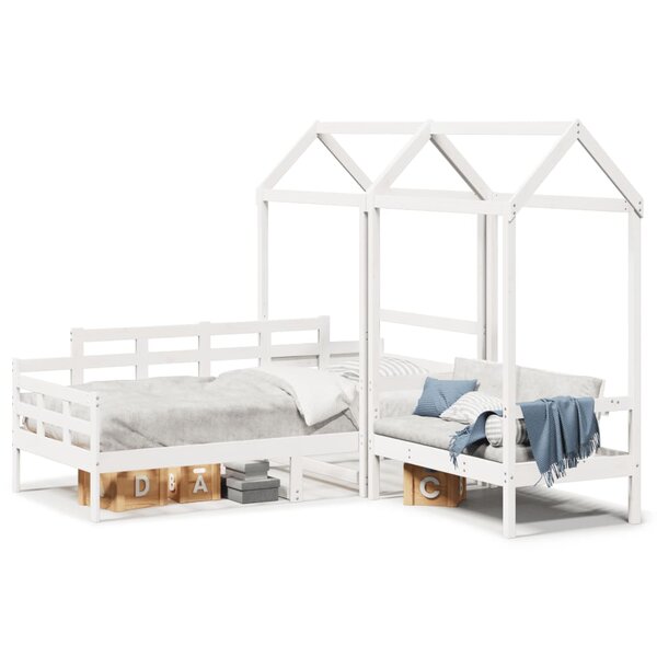 vidaXL Ensemble de lit de jour et de banc et toit sans matelas blanc