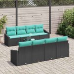 vidaXL Ensemble de Canapés 9 Pièces Noir et turquoise polyrotin