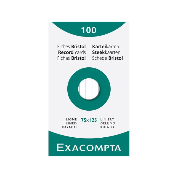 Étui De 100 Fiches - Bristol Ligné Non Perforé 75x125mm - Blanc - X 10 - Exacompta