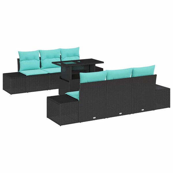 vidaXL Ensemble de Canapés avec coussin 7 Pièces Noir et Bleu polyrotin