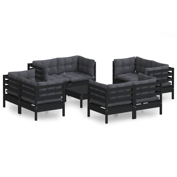 vidaXL Salon de jardin 9 Pièces avec coussins anthracite bois de pin