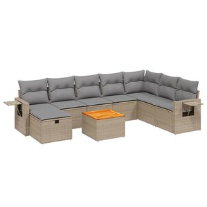 vidaXL Salon de jardin avec coussins 9Pièces mélange beige résine tressée
