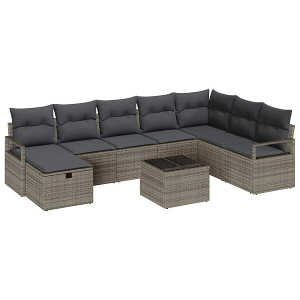 vidaXL Ensemble de canapé de jardin 9 Pièces Gris 287 x 177 x 85 cm