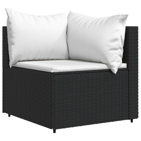 vidaXL Canapé d'angle de jardin avec coussins Noir Résine tressée