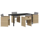 vidaXL Set de 5 chaises de salle à manger de jardin avec coussins beige rattan poly