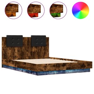 vidaXL Cadre de lit avec LED sans matelas chêne fumé 120x190 cm