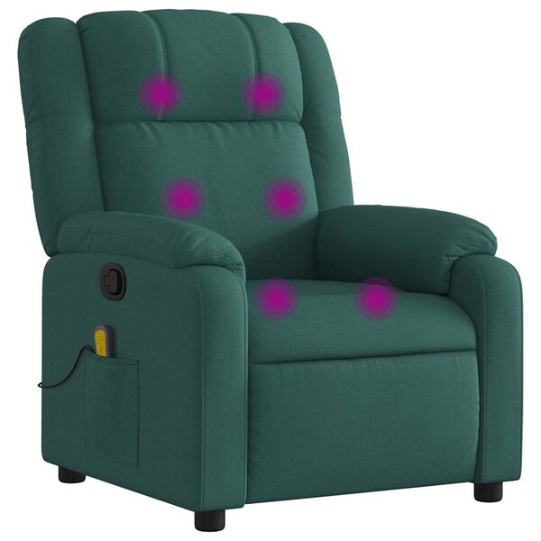 vidaXL Fauteuil inclinable de massage vert foncé tissu