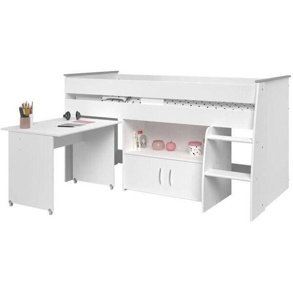 Lit combiné enfant décor blanc 90 x 200 cm - Sommier inclus