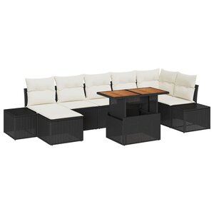 vidaXL Ensemble de canapé de jardin avec coussin 8 Pièces Noir et Crème