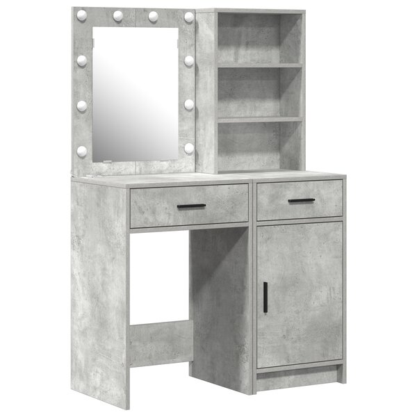 Ensemble de coiffeuse 2 pièces avec éclairage LED en bois d'ingénierie gris béton