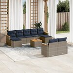 vidaXL Salon de jardin 10 Pièces avec coussins gris résine tressée